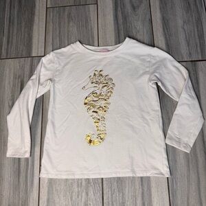Girls Youth Lilly Pulitzer White Long Sleeve Shirt Gold Seahorse Large 8-10